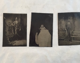 Antique Tin Type Photographs, Lot of 3, Victorian Tintype Photos, Antique Baby Photo, Victorian Baby Christening Photo