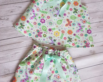 Lovely little top and shorts. Handmade in pale green cotton.