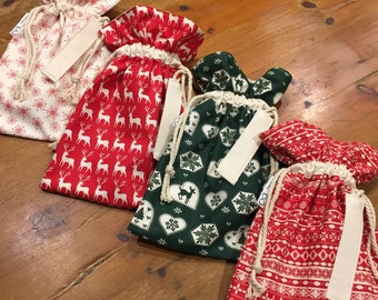 Christmas In July, Small Adult Santa Sack, 35cm x 25cm Lined, Gift Bag, With Name Tag, Christmas, Genuine Quality Hand Made, Eco Bag