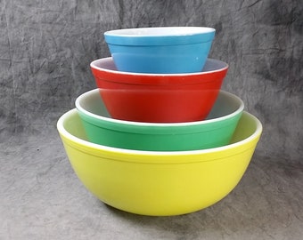 Pyrex Primary Colors Mixing Bowl Set, Set Of Four Pyrex Bowls, Vintage Pyrex Mixing Bowl Set, 400 Series