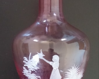 Mary Gregory cranberry glass carafe
