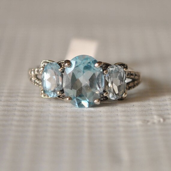 Sterling Silver Art Deco Aquamarine Ring Sz 8 #9833