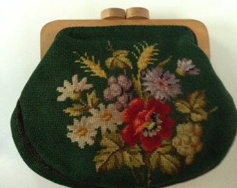 Green Needlepoint Clutch