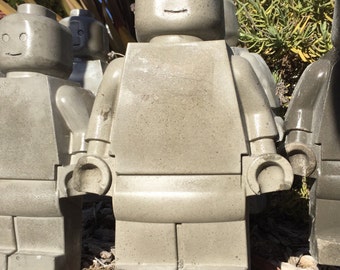 Extra large concrete toy robot lego mold man garden gnome on garden spikes- mini fig
