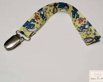 Ribbon pacifier clip - printed Smurf
