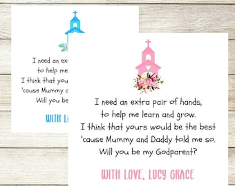 Will you be my Godparent Godmother Godfather Card, Personalised Christening Card, Godparent Request Card, New Baby Baptism Godfather Card