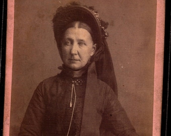 antique cdv of woman wearing a veil on her hat hair center parted ided as ellen (geneology)