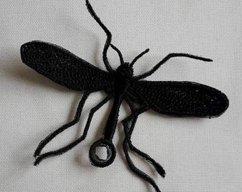 UK Black lace mozzie, mosquito applique, necklace, choker centerpiece, brooch, pin hand made