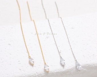 Marquise Cut CZ Drop with Chain Line Threader Earrings