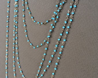 Turquoise Rosary Chain, Glass Seed Bead Chain, Glass Bead Chain, 2.5mm, 5Ft