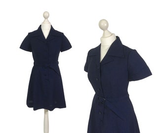 Vintage School Dress | 1970's Navy Blue Minidress | Dark Blue Shirt Dress | Gym Dress