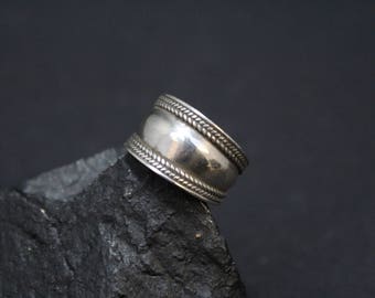 Sterling Silver Cigar Band Ring, Wide Sterling Band, Wide Silver Band Ring, Sterling Boho Band Ring, Wide Sterling Ring, Sterling Rope Ring