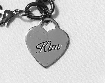 Vintage Charm Bracelet with Kim Inscribed on a Heart Charm