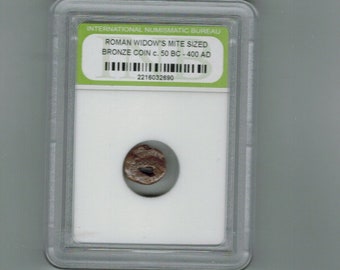 Ancient Roman widow's mite sized bronze coin C-50 BC-400 AD