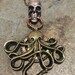 Bronzed Steampunk Octopus And Skull Necklace, Octopus / Kraken With Key Charms Jewellery Pendant And Chain.