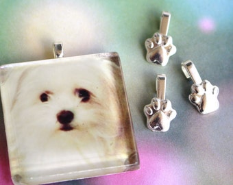 50 Jewelry Bails Small PAW PRINTS Aanraku Silver Plated Bails Dog Puppy Cat Jewelry 10mm Glue Pad
