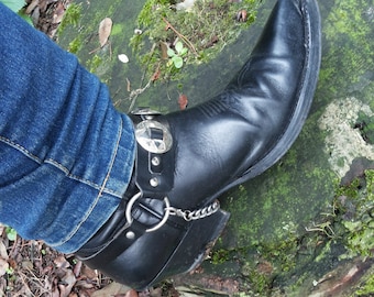 Leather Boot Straps with conchos and chains spurs buckle