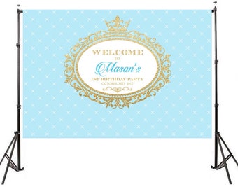 7x5ft Printed Baby Shower or Birthday Backdrop/ Background Light Blue Prince Banner