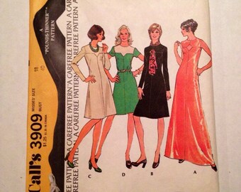 1973 McCall's Pattern # 3909 Dress, Misses Size 18, Uncut