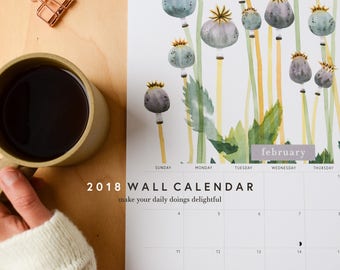 50% OFF! 2018 11x17 Wall Calendar | Botanical Watercolor 12-Month Calendar