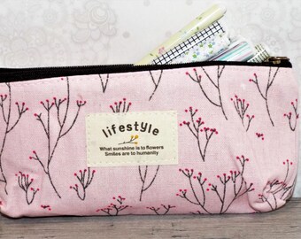 Stationery Flower Pencil or Pen case. Cloth pencil holder. 7x4". School supplies.