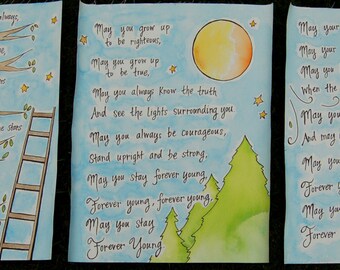 Bob Dylan's Forever Young - Original Canvas Illustrated Painting Set - 48 inch x 20 inch - Three Flat Canvas Sheets Each 16 x 20 - Unframed