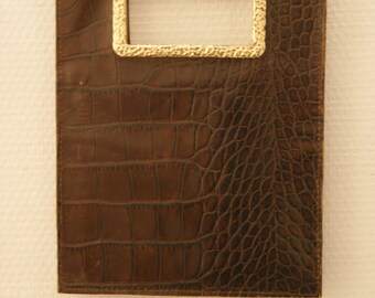 Sonia Rykiel vintage 90s handhell croco leather flat clutch