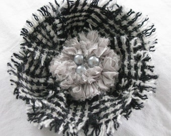 Harris Tweed Corsage/Brooch (Black & White/Monochrome)