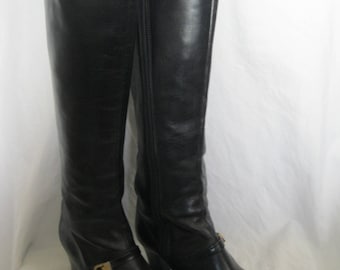 Black Leather Tall Frank More Boots Size 5 B