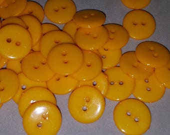 50 buttons flat orange acrylic round 12 mm, yellow buttons, baby buttons
