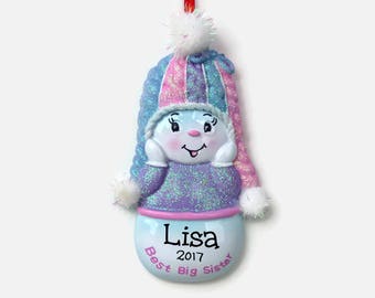 Best Big Sister Personalized Ornament - Purple - Hand Personalized Christmas Ornament