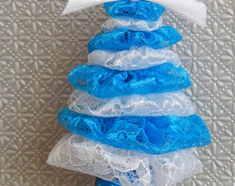 White and Turquoise Blue Lace Tree Ornament