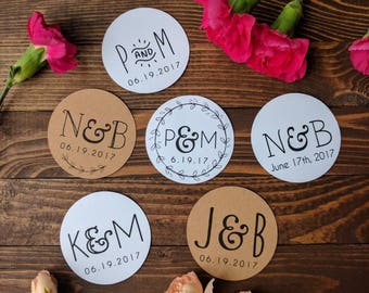 STICKERS! Wedding Initials, custom wedding stickers, personalized stickers, white or Kraft brown, multiple sizes