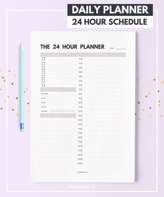 24 hour planner daily planner printable 24h daily