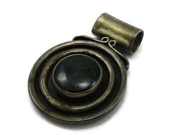 Silver 925 Mexico Sterling Silver Pendant Black Onyx Vintage Costume Jewelry Designer Signed Gift Ideas Mexican Sterling