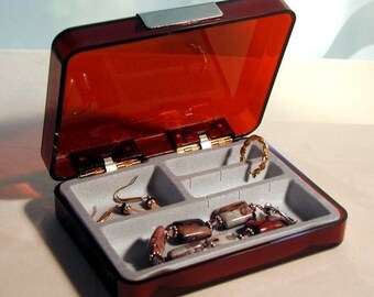 Vintage 70s Plastic 4 Compartment Jewelry Box Made in Hong Kong
