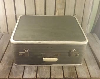 Vintage Striped Suitcase, Striped Tweed Suitcase, Vintage Suitcases, Old Luggage, Vintage Striped Luggage, Old Tweed Suitcase, Suit Cases,