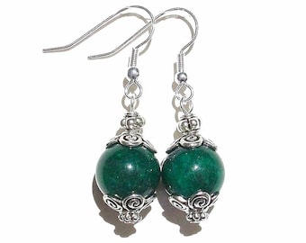 Dark Green Mountain Jade Gemstone Drop Earrings