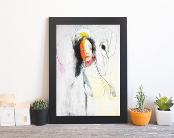 Original Painting , Mixed Media Collage On Arches Watercolor Paper, Modern Painting by Christina Romeo "Nobody"