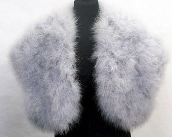 NEW ARRIVAL - Plus Size -HOLLYWOOD Vintage Glamour - Marabou Feather Shrug Wrap Stole Bolero Jacket - Silver Grey, Ivory, White, Black