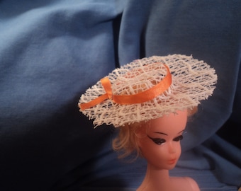 Vintage Barbie Doll Accessory Clone Straw Hat Orange Ribbon