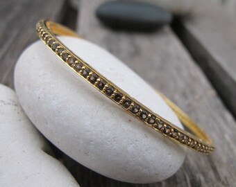 Gold Bangle Bracelet- Smoky Quartz Bangle- Unique Silver Bangle- Stackable Gemstone Bangle- Layering Bangle Bracelet- Brown Stone Bangle