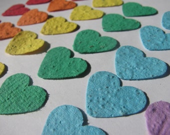 100 Rainbow colored plantable heart confetti- homemade paper embedded with flower seeds