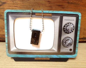 Vintage Wooden Letterpress P Necklace, Necklace Typography Necklace, Letter Press Pendant