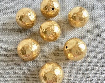 22K Gold Plated 14mm Copper Bead, Hammered Gold Beads, 14mm, 4Pcs