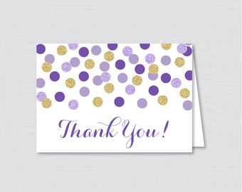 Printable Purple and Gold Bridal Shower Thank You Card - Purple and Gold Glitter Polka Dots Bridal Shower Thank You Card - 0001-R