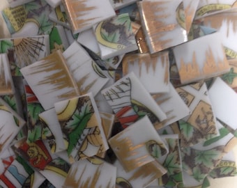 TRAVEL PLATE -ceramic cut up broken plate mosaic tiles-125 pcs.pique assiette- tiles-id*242