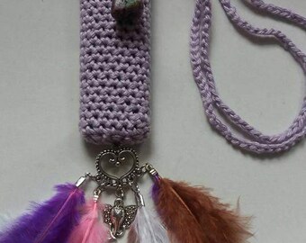 Gemstone and Ganesha, lilac handmade crocheted lighter cozy.