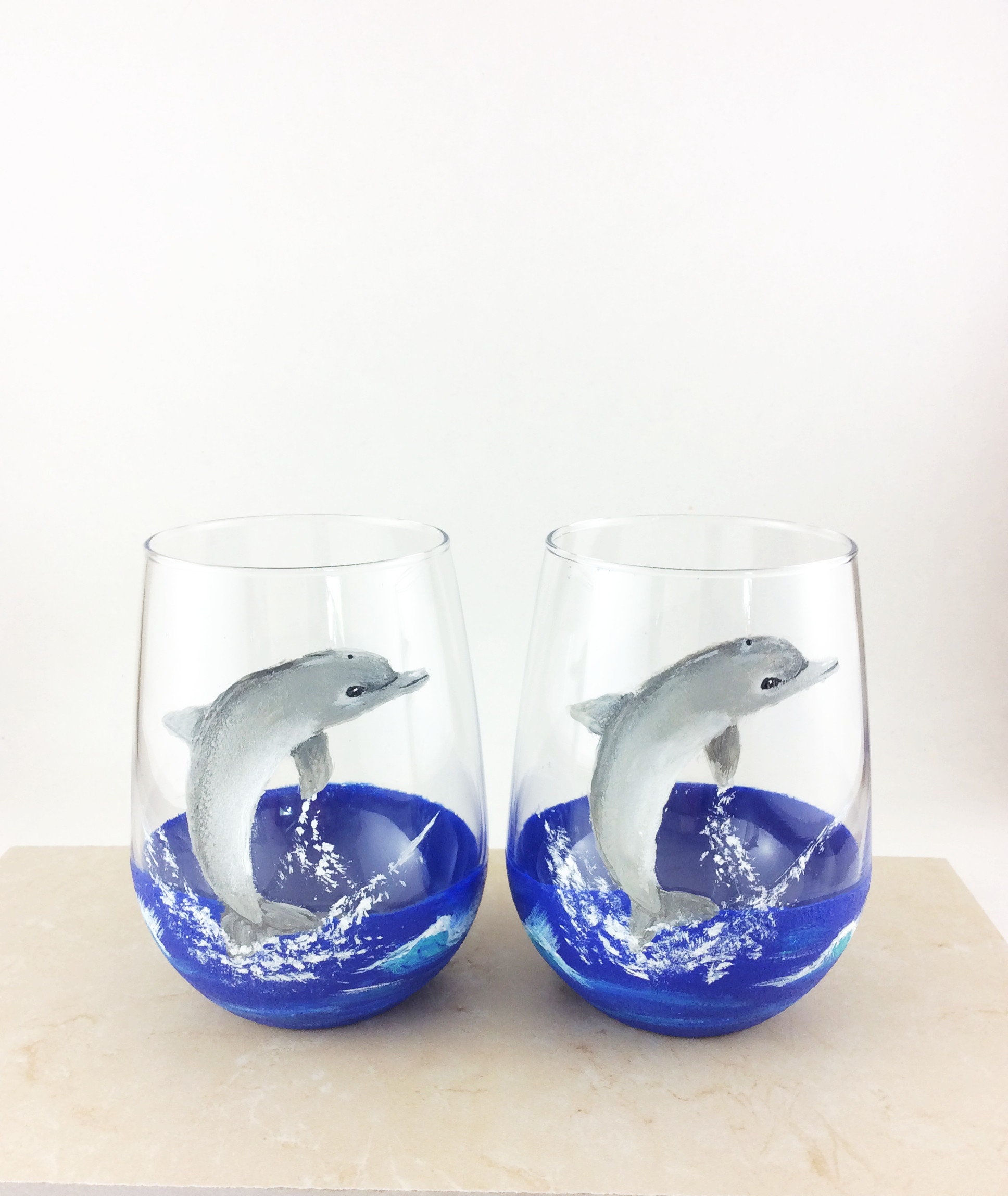 Drinking Glasses, Stemless Wine Glass, Dolphin Lover Gift, Beach Theme Drinking Glasses, Stemless Wine Glass, Dolphin Lover Gift, Beach Theme