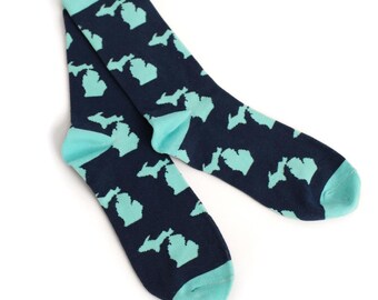 Navy & Aqua Michigan Socks